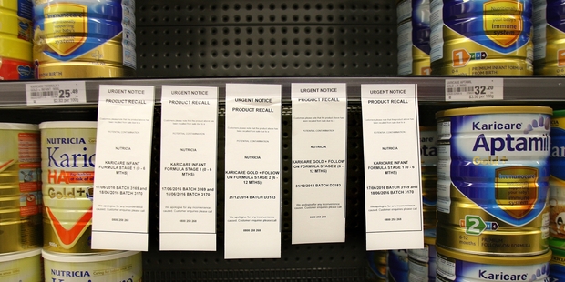 Empty shelves after a recall of Nutricia infant formula which Danone said cost it millions. It is suing Fonterra over the incident. Photo / APN