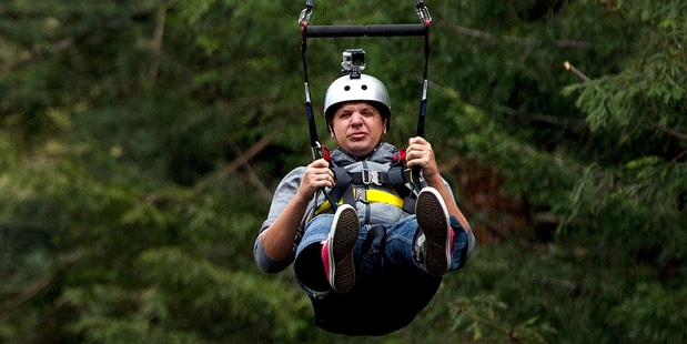 Jamie Morton gets a taste of New Zealand's newest zipline ride. Picture / Alan Gibson
