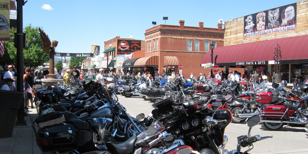 Sturgis' streets are packed with motorbikes during the town's annual rally, which draws more than 400,000 visitors each August. Photo / Creative Commons image by Flickr user Catherine Taylor