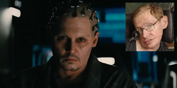 Stephen Hawking, inset, says the new Johnny Depp film Transcendence helps illustrate the perils and potential of AI.