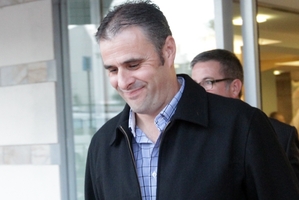 Hawke's Bay police officer Adam Dunnett leaving the Napier District Court yesterday. Photo/Paul Taylor