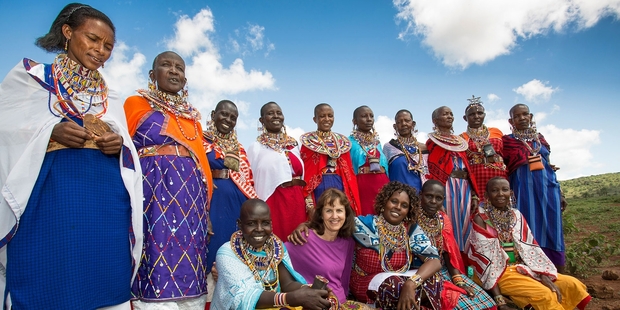 New Zealander Chris Delaney in Kenya at a workshop with Maasai participants who make handicrafts for sale around the country and overseas. Photo / Jake Lyell
