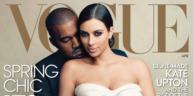 Vogue magazine featuring rapper Kanye West and Kim Kardashian. Photo/AP.