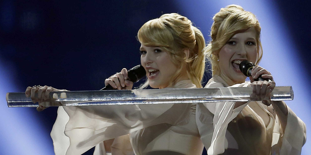 The Tolmachevy Sisters represent Russia during the first semifinal of the Eurovision Song Contest in Copenhagen. Photo/AP