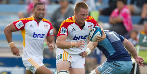 Chief's player Sam Cane heading in to score a try in a previous clash against the Blues at Rotorua International Stadium. PHOTO/STEPHEN PARKER