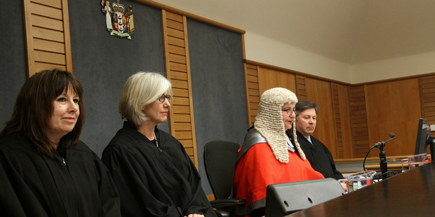 L-R: Anna-Marie Skellern, Judge Bridget Mackintosh, Chief Justice Sian Elias and Judge Peter Callinicos at a special sitting of the High Court at Napier. Photo HBT