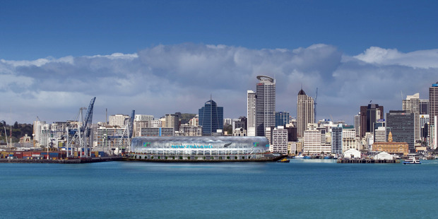 An artists impression of the waterfront stadium proposed for the 2011 Rugby World Cup.