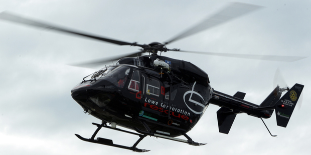 The man was flown to hospital by helicopter.
