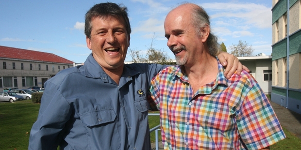 David Gates, left, meets Chris Brough yesterday. Photo / APN