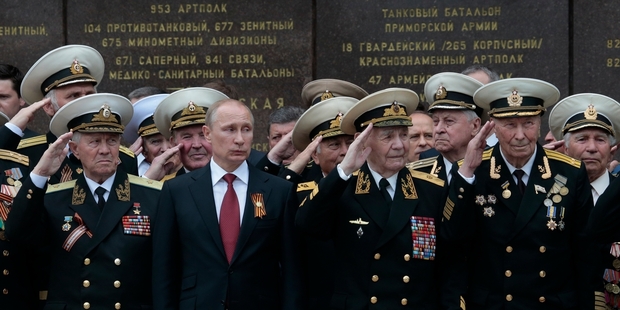 Vladimir Putin addressed jubilant crowds in Sevastopol, Crimea, in a visit condemned by the Ukraine. Photo / AP