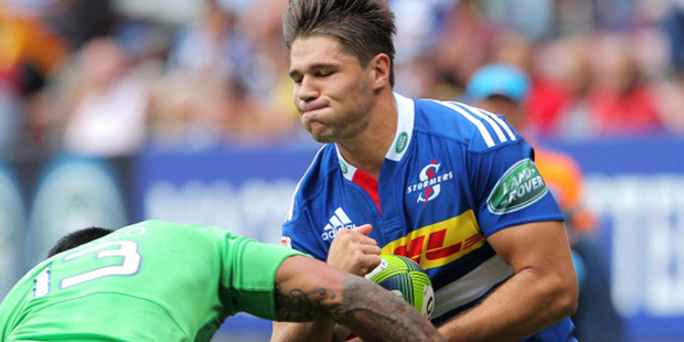 Kobus van Wyk of the Stormers squares up to the Highlander's Malakai Fekitoa. Photo / Getty Images.
