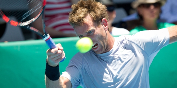 Kiwi Michael Venus went down 6-2, 6-2 to Slovakian Lukas Lacko, but he is confident he will do better in the doubles. Photo / Richard Robinson