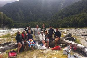 Richie McCaw (centre in grey) and Gemma Flynn (third from right) with friends near Wanaka.