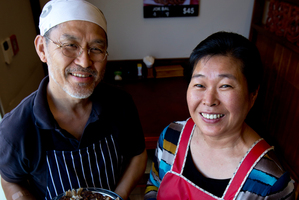 David Cho of Tulbo Restaurant, here with Susan Lee, says it will be a challenge to cook abai soondae sausages at home. Photo / Dean Purcell