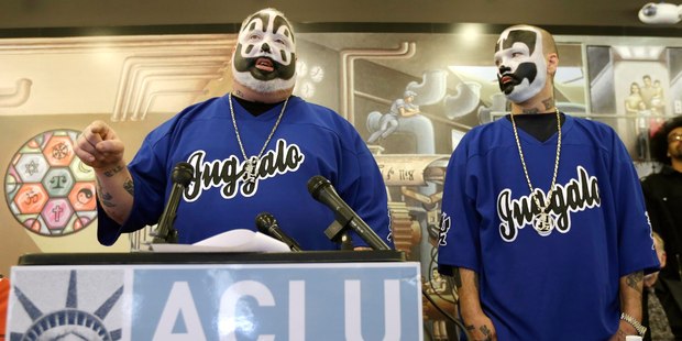 Joseph Bruce aka Violent J, left, and Joseph Utsler aka Shaggy 2 Dope, members of the Insane Clown Posse. Photo / AP