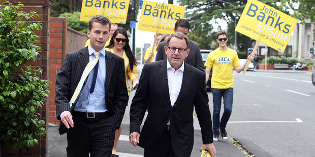 David Seymour, left, on the campaign trail with John Banks. Photo / Janna Dixon