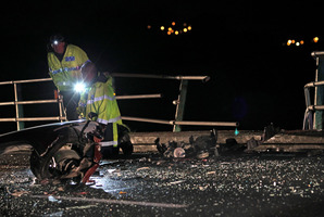 Emergency services at the scene of the fatal crash on Maungatapu Bridge. Photo/File
