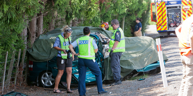 Emergency services at a fatal car crash on Napier Road, Havelock North. Photo / Glenn Taylor