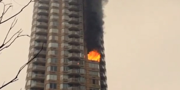 A fire on the 20th floor of an apartment building in Midtown, Manhatten. Photo / Instagram
