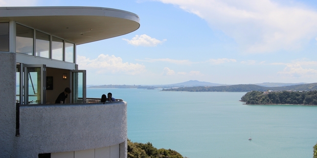 A table on the deck at Te Whau Vineyard on Waiheke Island gives spectacular views that almost create a sensation of flying.