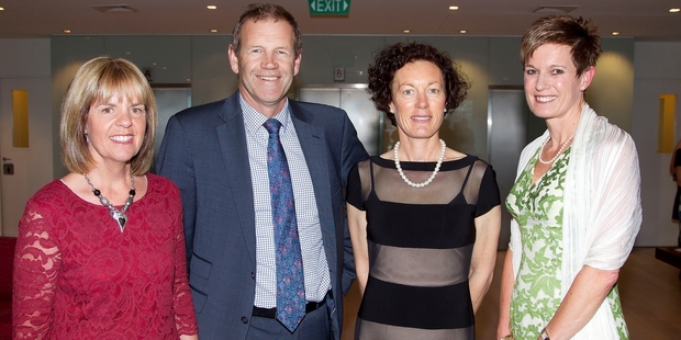 Northland Escalator graduates Libby Jones, Paparoa (left), and Penny Smart, of Dargaville (third from left). With them are Agri Women's Development trustee Ross Verry and Dairy Woman of the Year finalist Charmaine O'Shea.
