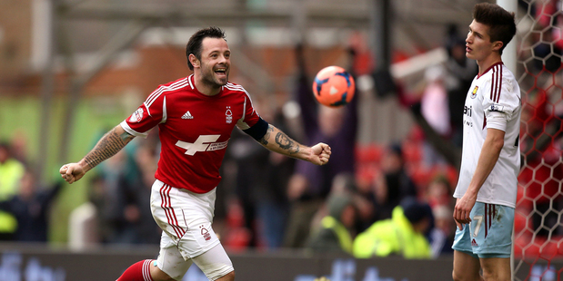 Nottingham Forest's Andy Reid celebrates scoring against West Ham. Photo / AP