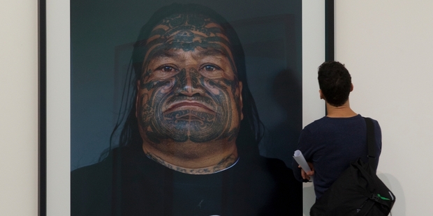 Hundreds of visitors have flocked into Auckland's Gow Langsford Gallery to see the giant portraits of Mongrel Mob members. Photo / Brett Phibbs