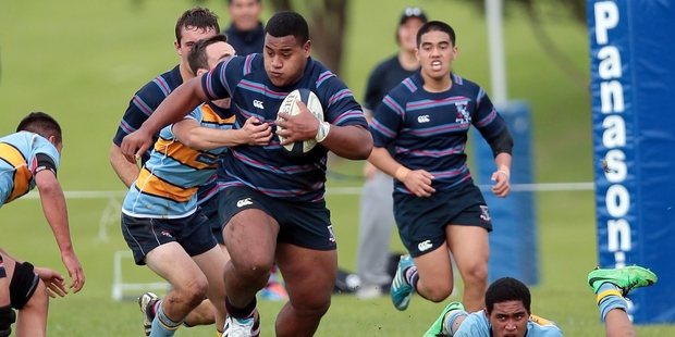 Daniel Tupou scored another three tries for Sacred Heart College yesterday.Photo / Doug Sherring