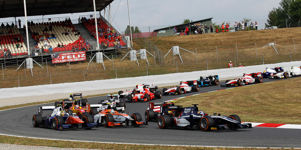 Mitch Evans (NZL, RT RUSSIAN TIME), leads during race two of the GP2 in Spain. Photo / Supplied