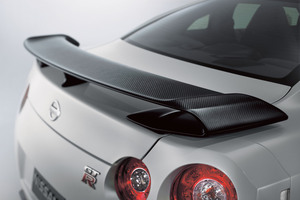 The impressive rear spoiler of the Nissan GTR.