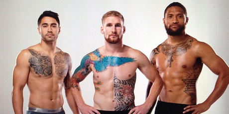 Shaun Johnson, Sam Tonkins and Manu Vatuvei plug Bendon's smalls in Auckland.