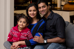 Kanav and Shruti Malhotra, both 32, with their daughter Kashish, 3. Photo / Brett Phibbs