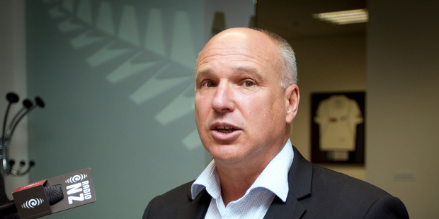 New Zealand Cricket chief executive David White speaking to the media from the New Zealand Cricket offices in Auckland. Photo / Sarah Ivey.