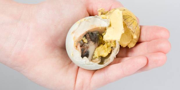 An Auckland restaurant serving balut, pictured, has been cleared by the SPCA for possible cruelty. Photo / Greg Bowker