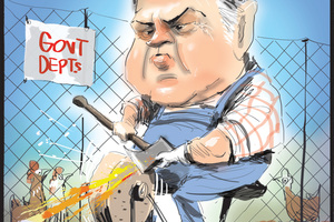Australian Treasurer Joe Hockey, preparing for massive cuts in coming Budget. Cartoon - Rod Emmerson NZH