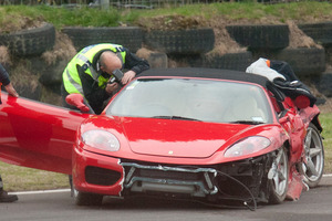 One person died after the Ferrari they were driving crashed at Taupo Motorsport Park this week. Photo/ Ben Fraser