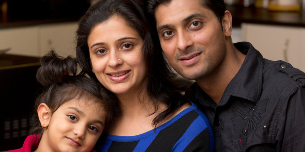Kanav and Shruti Malhotra, with 3-year-old daughter Kashish. Photo / Brett Phibbs