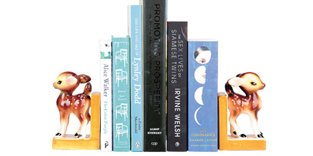 The Auckland Writer's Festival celebrates literary greatness. Pictured L-R: The Color Purple by Alice Walker $28, Emma by Jane Austen $38, The Life and Art of Lynley Dodd by Finlay Macdonald $50, Promoting Prosperity: The Art of Early New Zealand Advertising by Peter Alsop $80, The Sex Lives of Siamese Twins by Irvine Welsh, $38, The Luminaries by Eleanor Catton $28, all from Unity Books. Ph (09) 307 0731. Vintage bookends, stylist's own.