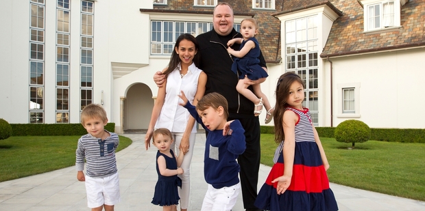 Kim and Mona Dotcom at their mansion with Kobi, left, Kylee, Kimmo, Keera and Kaylo. Kim and Mona separated this week. Photo / Michael Craig