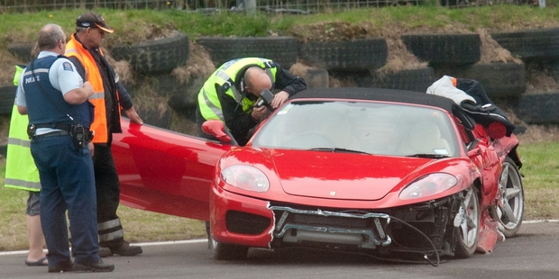 INSPECTION: Police go over the scene of the fatal car crash at the Taupo Motorsport Park yesterday. PHOTO/SUPPLIED
