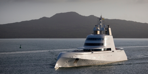 Megayacht A, owned by Russian billionaire Andrey Melnichenko, recently underwent a refit in Auckland. Photo / Greg Bowker