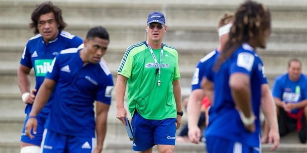 The Blues' 13-match away game losing streak will give head coach John Kirwan plenty to work on for the remainder of the season. Photo / Richard Robinson