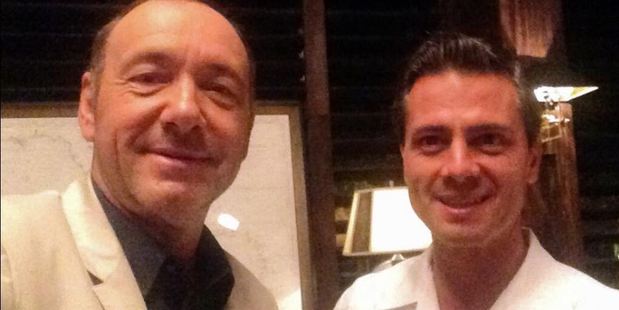 Kevin Spacey's controversial selfie with Pena Nieto. Photo / Twitter / @KevinSpacey