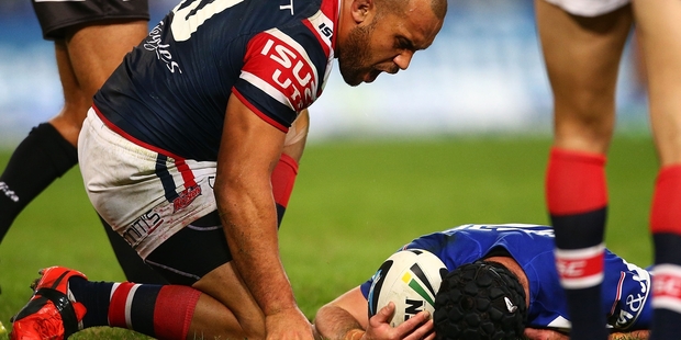 Sam Moa had plenty to say to Michael Ennis. Photo / Getty Images