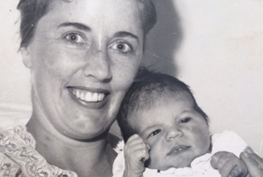 Baby Liza in mother Beth Hodge's arms 50 years ago in the Herald.