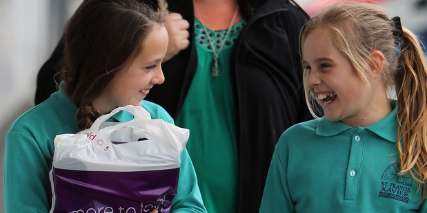 SHOPPING SPREE: Ingrid Tillman (left) and Madeline Bassett (right), out on a shopping expedition with Nadie Tillman in central Whangarei. PHOTO/JOHN STONE