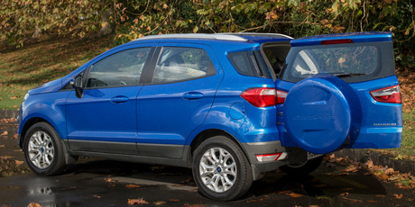 The EcoSport features electric power assist steering plus seven airbags, but the left-side hinged door looks dated.