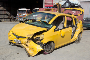 The wreckage of the car the baby girl was in. Photo / Christine Cornege