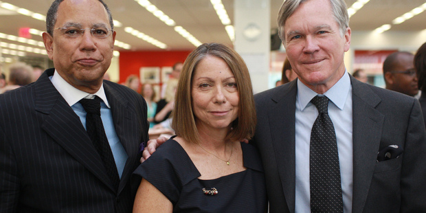 The New York Times managing editor Dean Baquet, executive editor Jill Abramson, center, and outgoing executive Bill Keller. Photo / AP