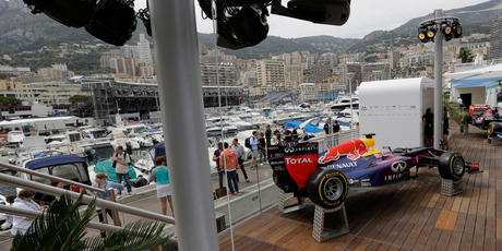 A Red Bull car is seen in the Red Bull motorhome in Monaco ahead of the Monaco Formula One Grand Prix this Sunday. Photo / AP